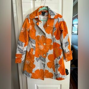 Orange Floral Double-Breasted Women's Blazer Jacket